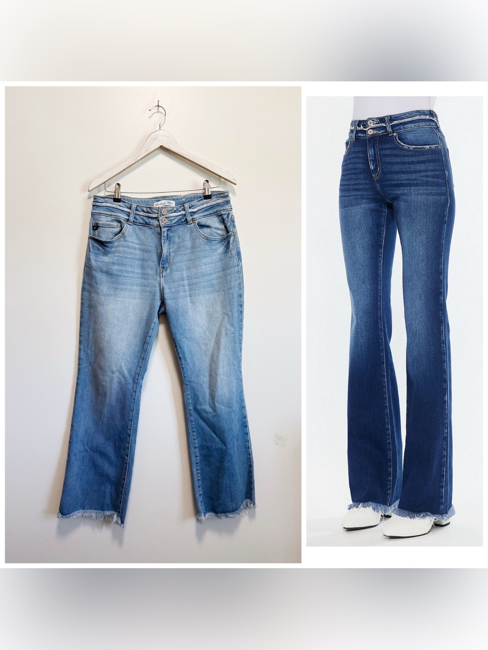 KANCAN High Rise Curvy Double Button Bootcut Jeans Raw Hem Size 31